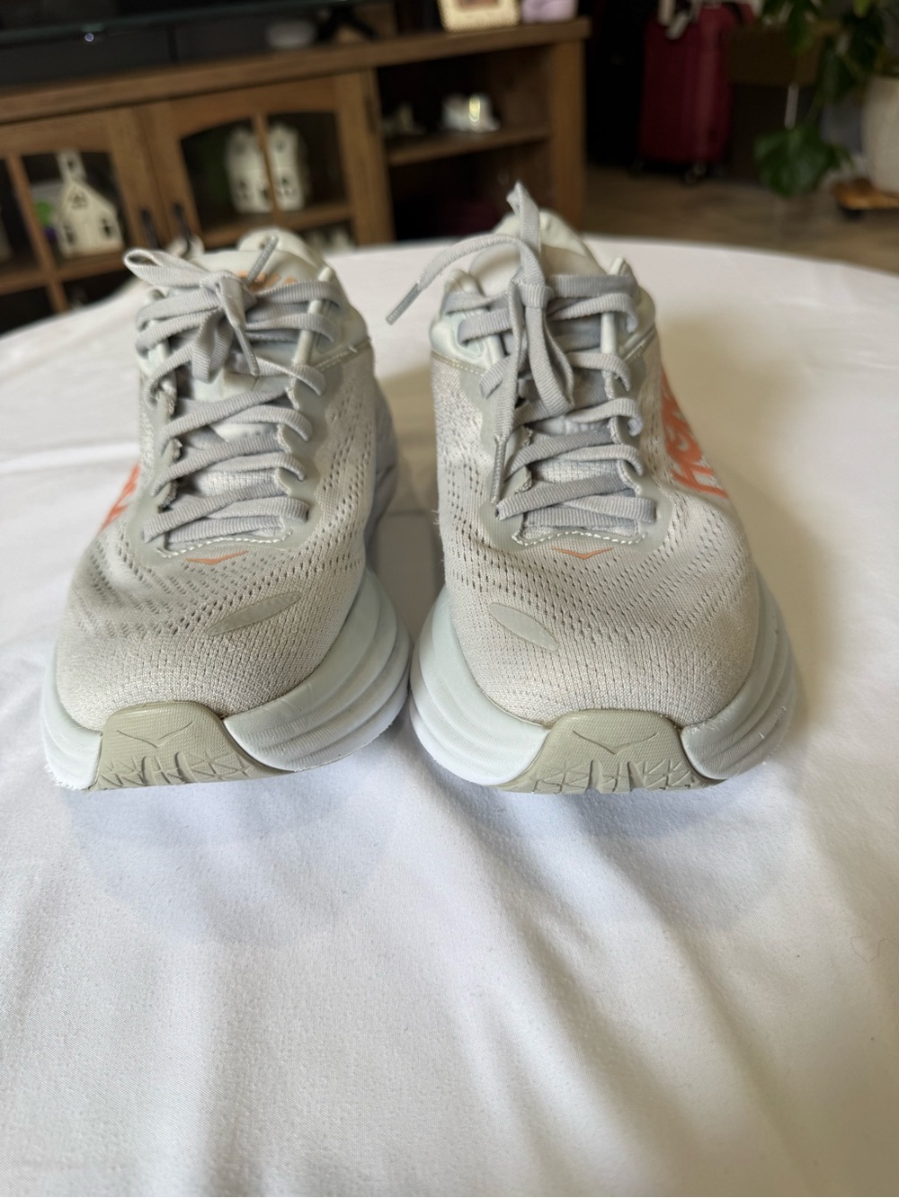 Hoka One One Women's Beige Running Sneakers with Coral Accent